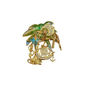 Kirks Folly Neverland Nautical Brooch Pin Mermaid Palm Boat Enamel & Rhinestones